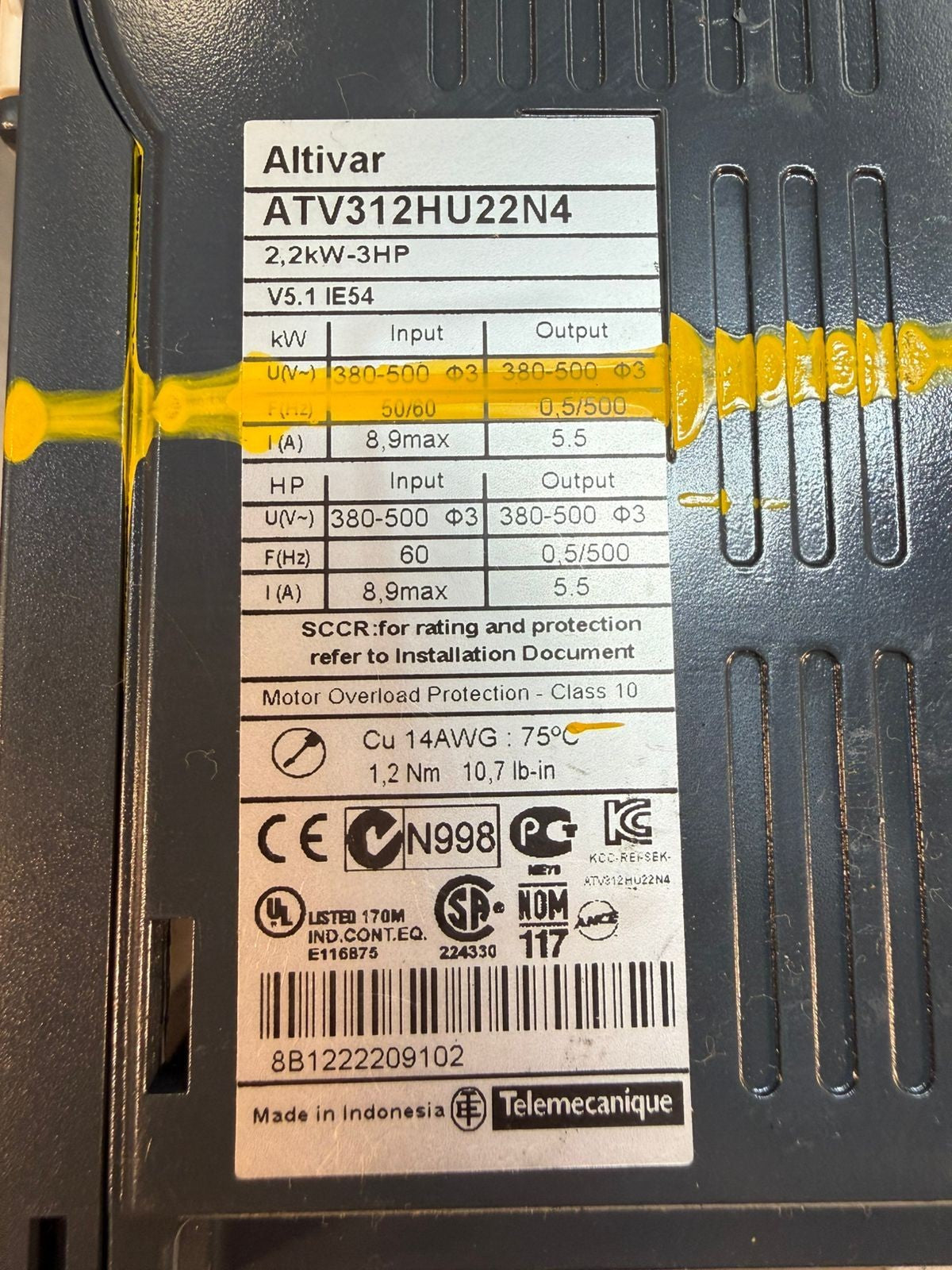 Schneider Electric ATV312HU22N4 Altivar 2.2KW 3HP 380-500V (3.3.2)
