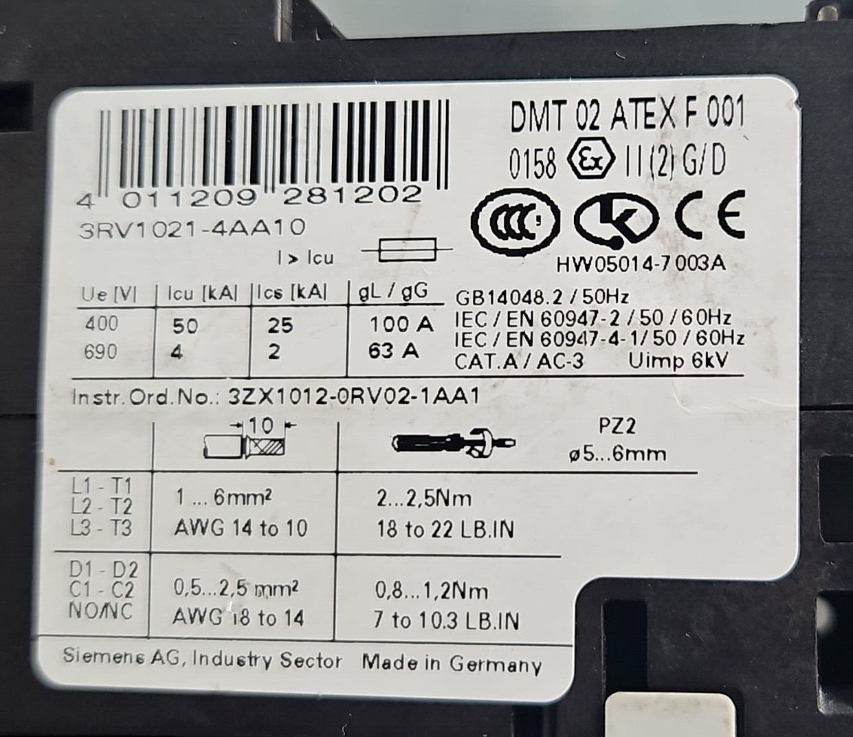 Siemens Sirius 3RV1021-4AA10 Motor Starter Circuit Protector             loc4A11