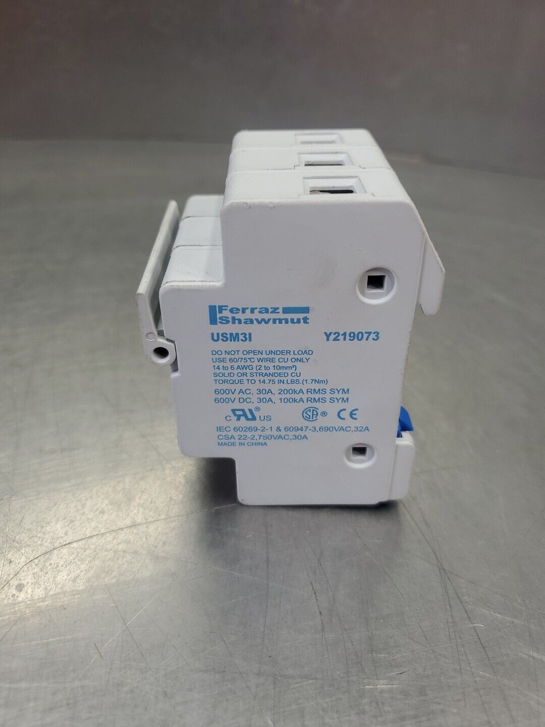 Ferraz Shawmut USM3I Y219073 Fuse Holder w/3-A60Q20-2 Fuses.               4D-30