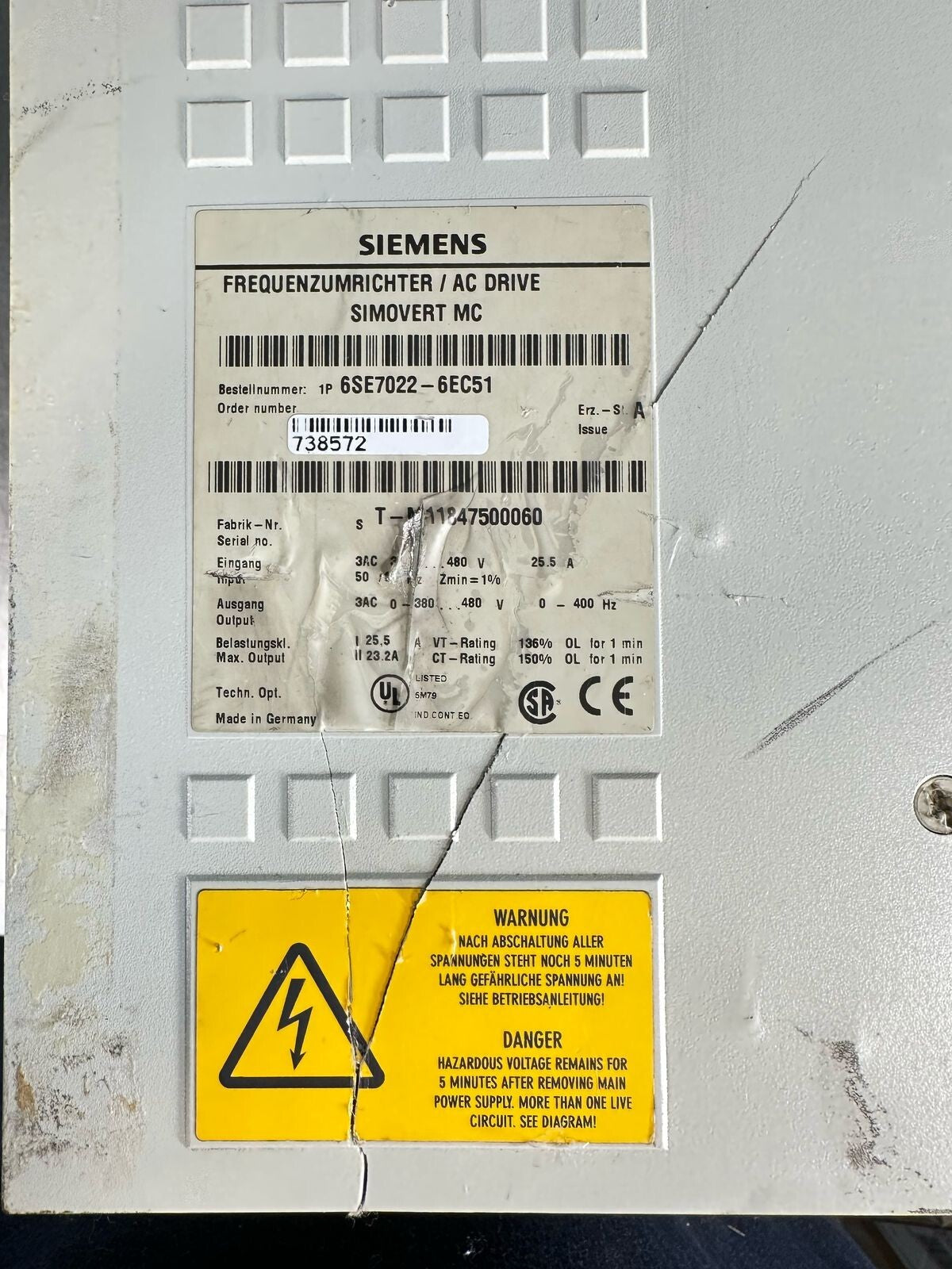 Siemens 6SE7022-6EC51 6SE70226EC51 AC Drive             (8.5.4)