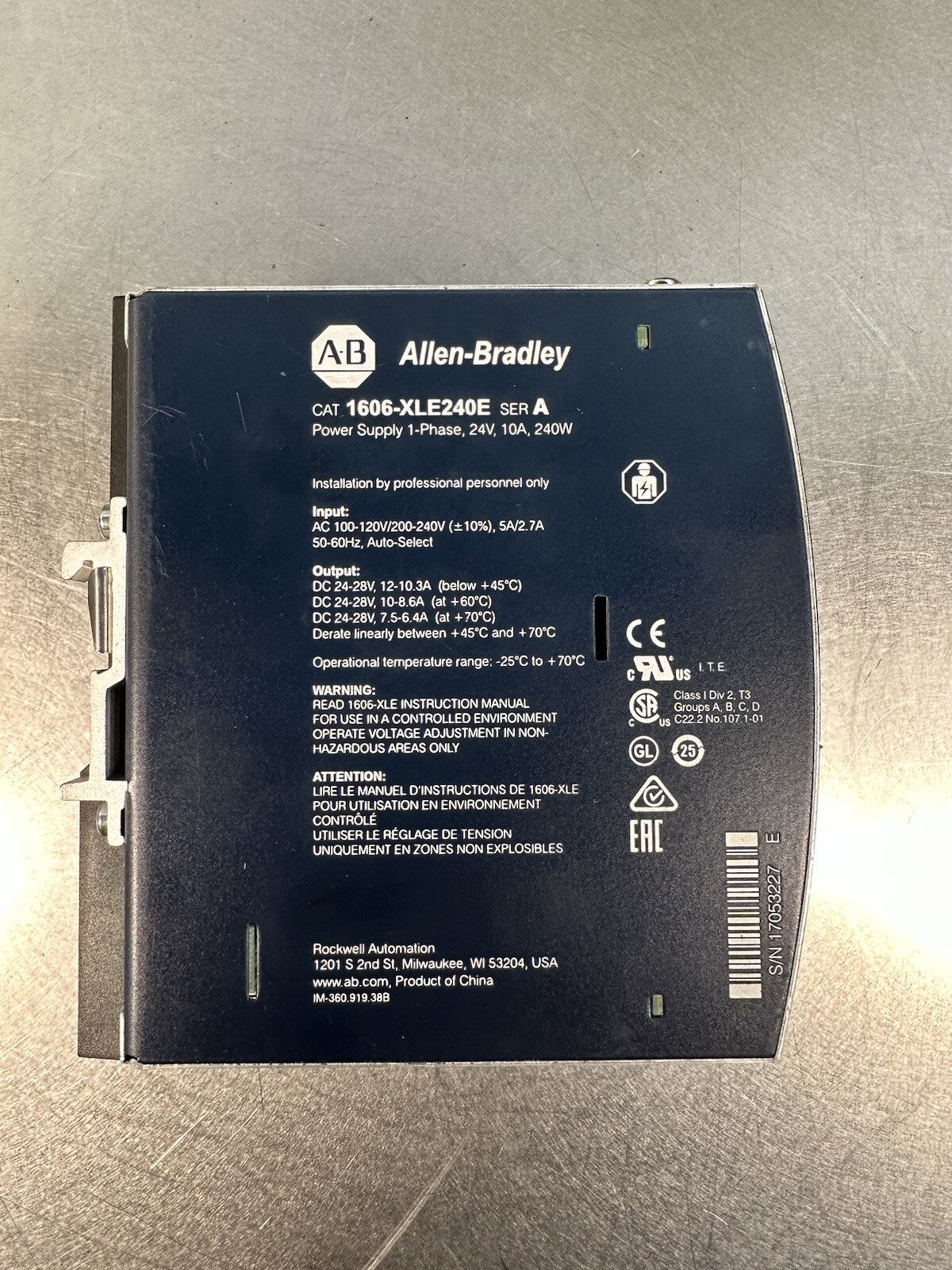 Allen Bradley 1606-XLE240E Series A Power Supply (BIN-1.5.1).