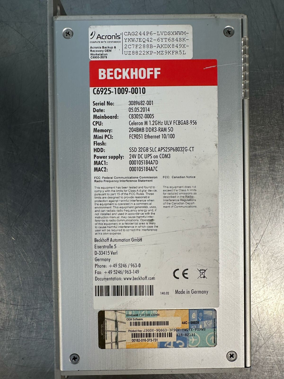 Beckhoff C6925-1009-0010 Industrial PC Industrial PC Control        (8.5.1)