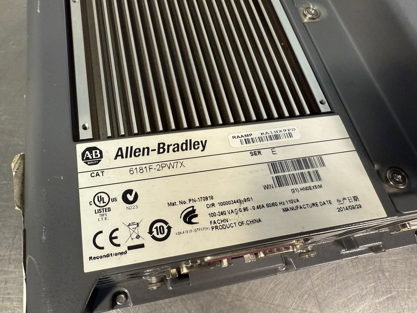 Allen Bradley 6181F-2PW7X /E Pn 170918 / 100-240Vac NO Screen      (2.2.4)