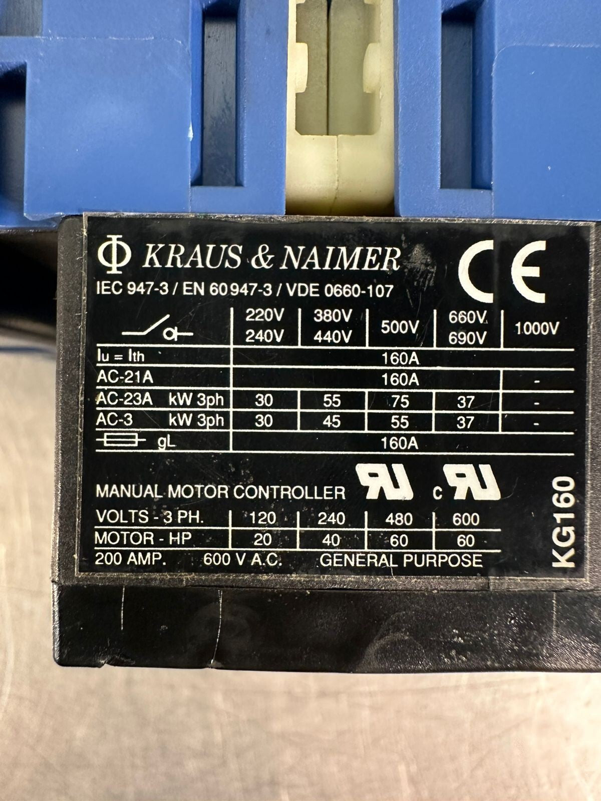 Kraus Naimer KG160  200 Amp 600Vac General Purpose               (6.3.2)
