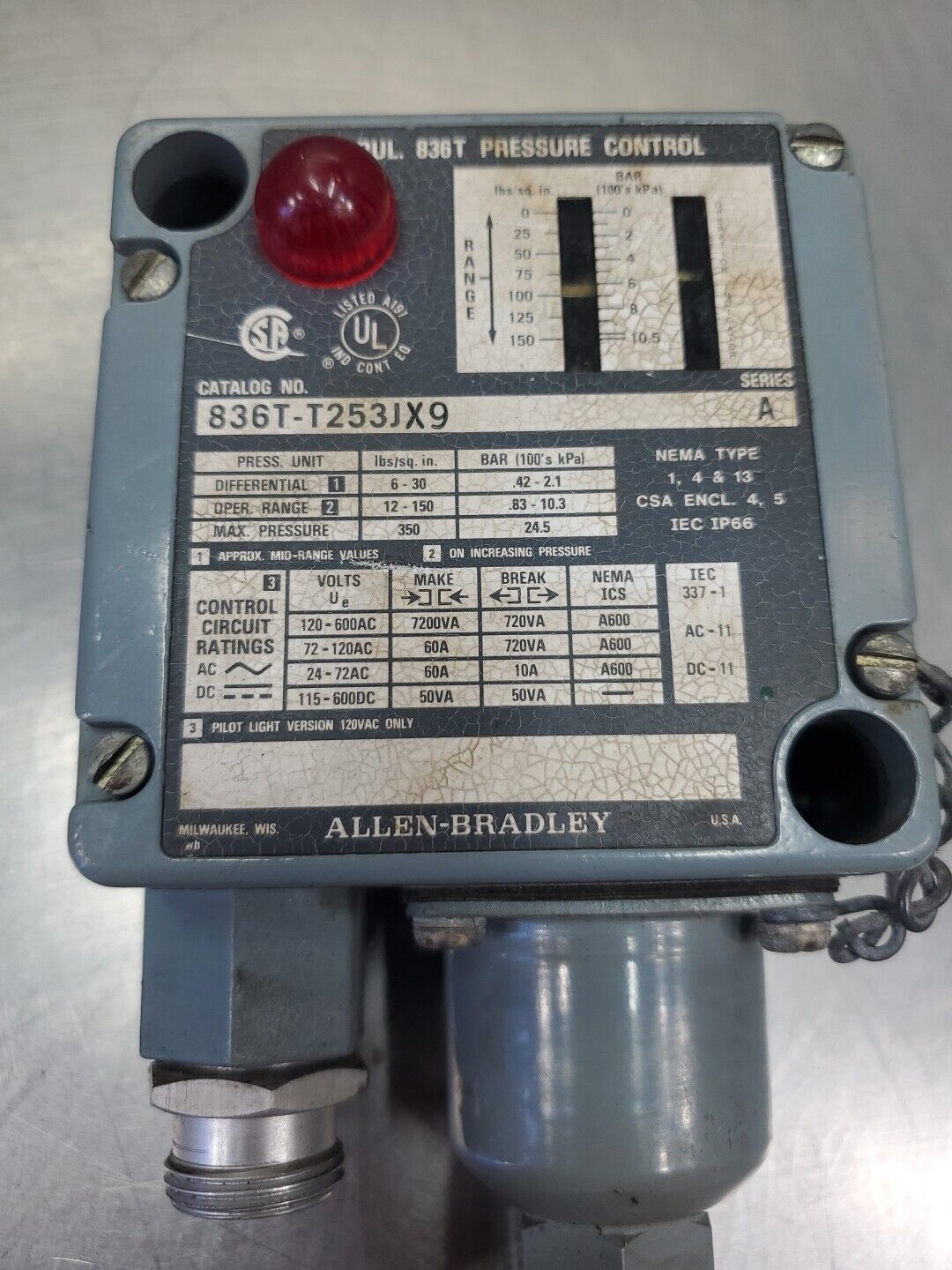 Allen-Bradley 836T-T253JX9 Ser A Bulletin 836T Pressure Switch.             6E-2