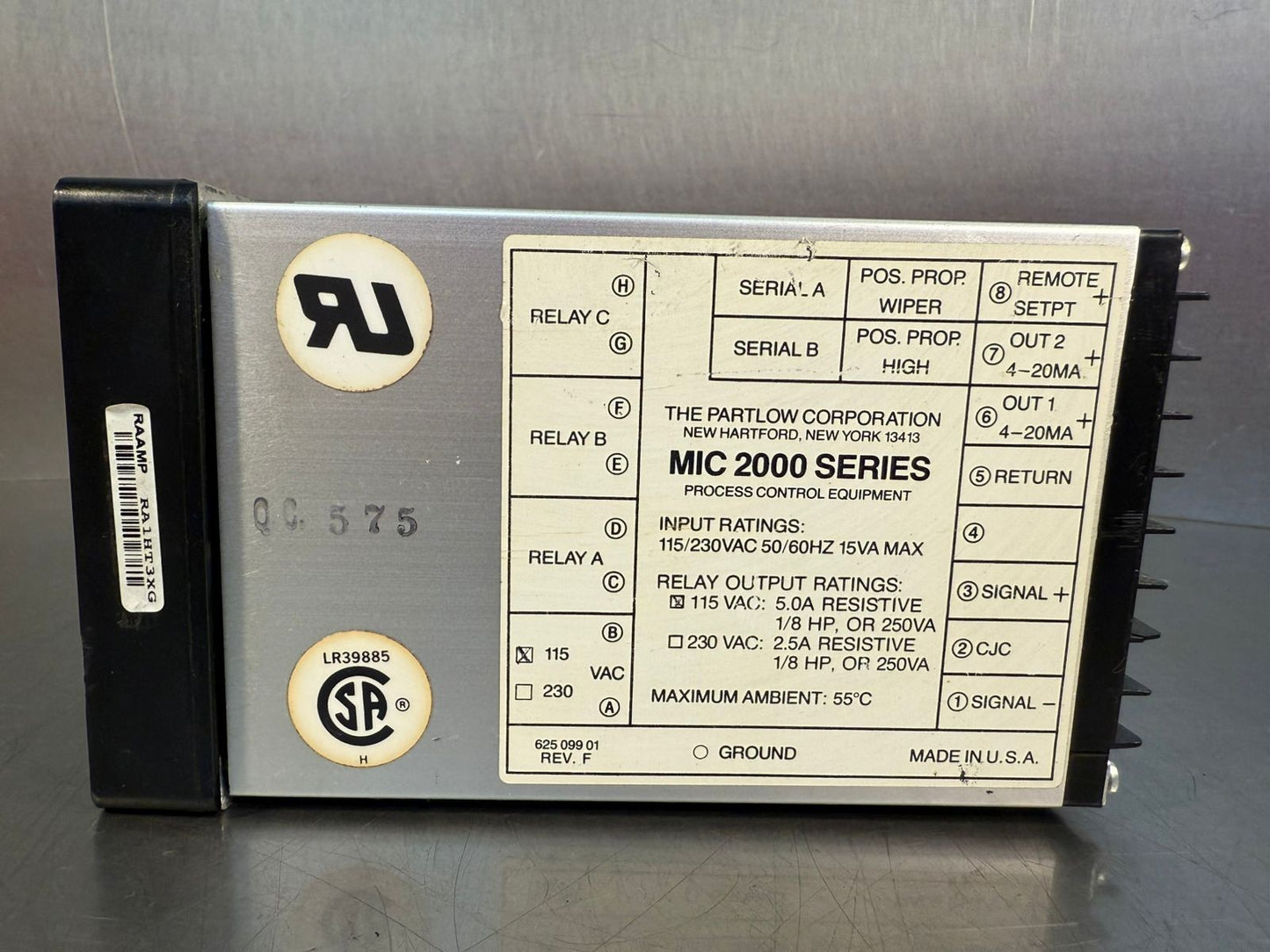 Partlow Mic-2000 Process Controller Equipment 115vac 5.0A (5.4.3)