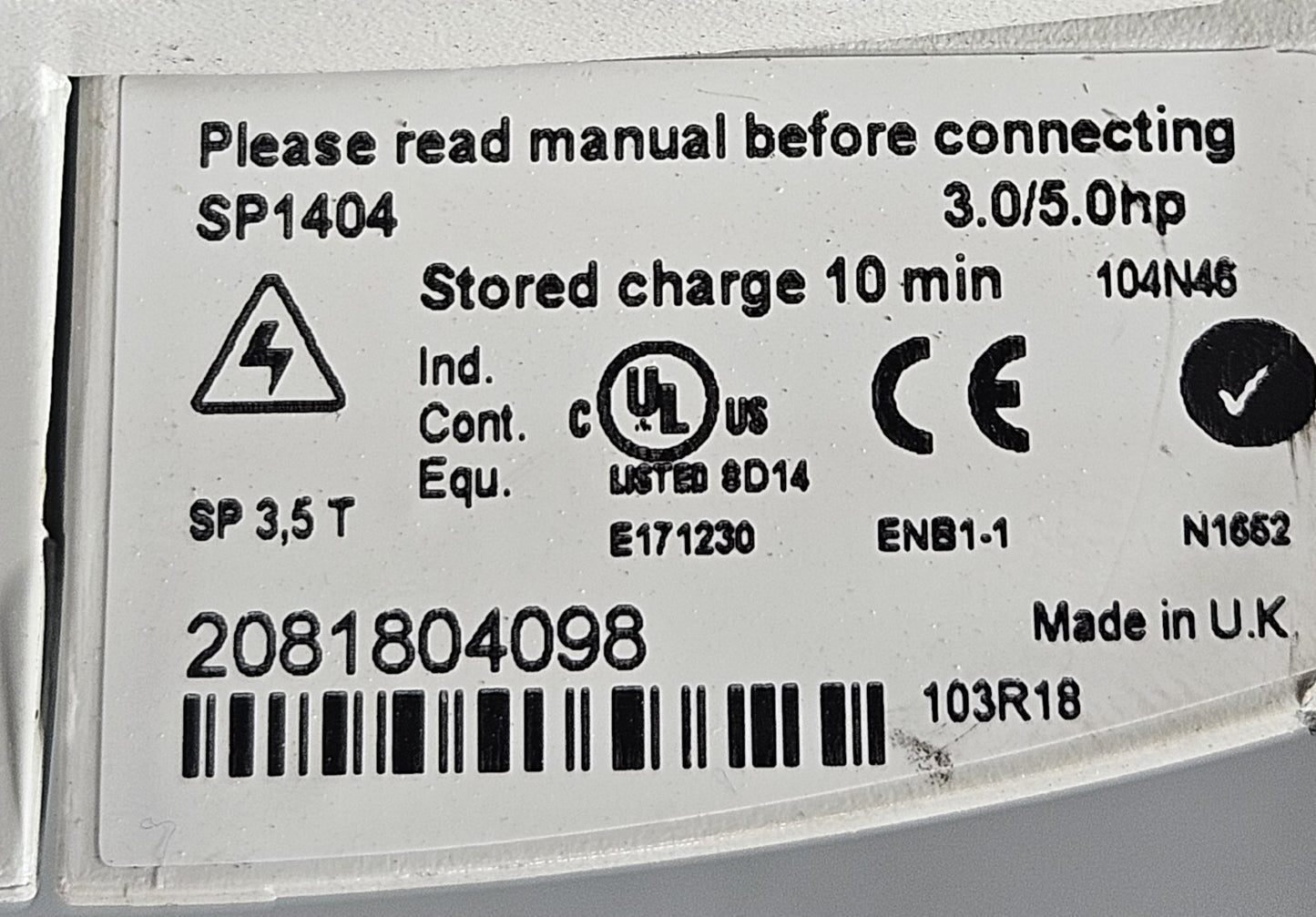 Emerson SP1404 Inverter 3.0/5.0 hp 380-480V  50-60Hz                    (BIN322)