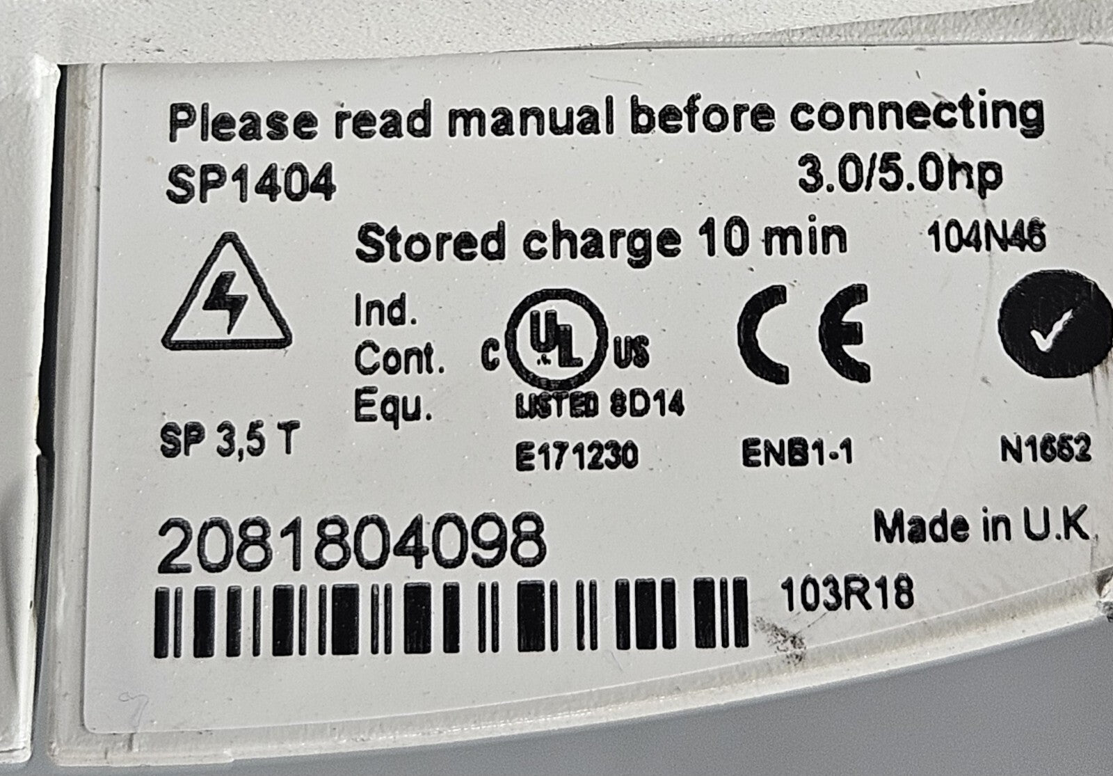 Emerson SP1404 Inverter 3.0/5.0 hp 380-480V  50-60Hz                    (BIN322)