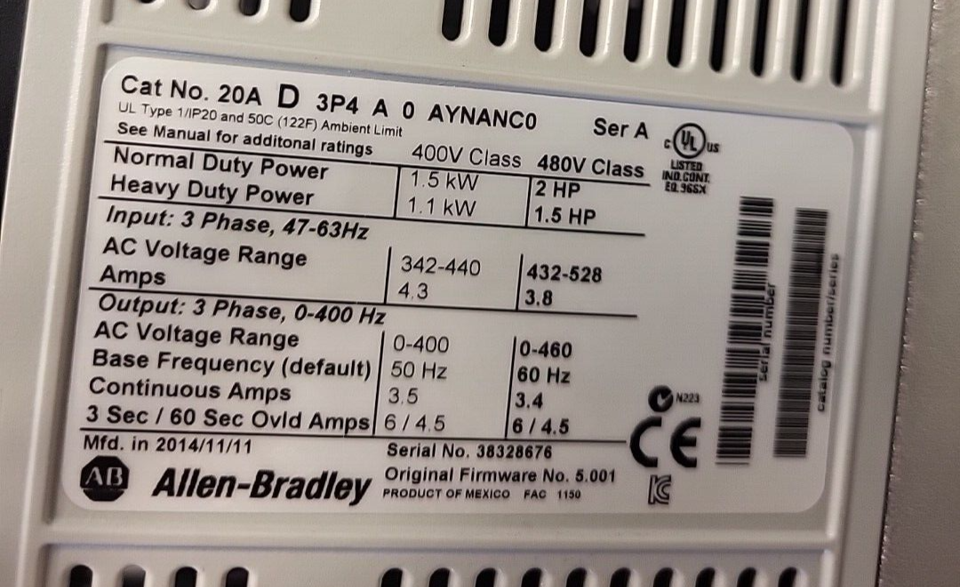Allen-Bradley  Power Flex  20AD3P4A0AYNANC0 Ser.A                (BIN3.2.2)