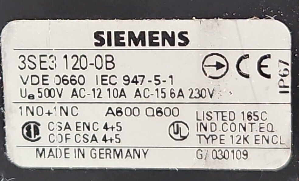 Siemens 3SE3 120-0B position switch limit switch                         Loc4C23