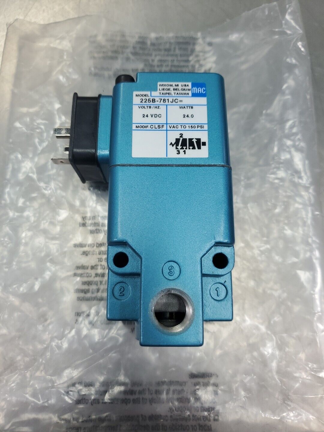 MAC 225B-781JC= Solenoid Valve, 24VDC 150PSI.                              6A-12