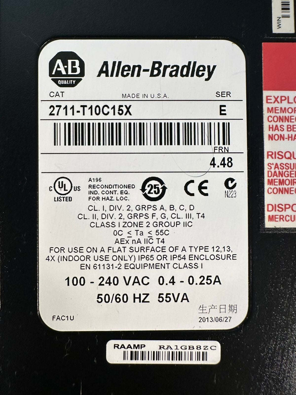Allen Bradley 2711-T10C15X /E FRN 4.48  100-240V 0.4-0.25A     (12.5.7)