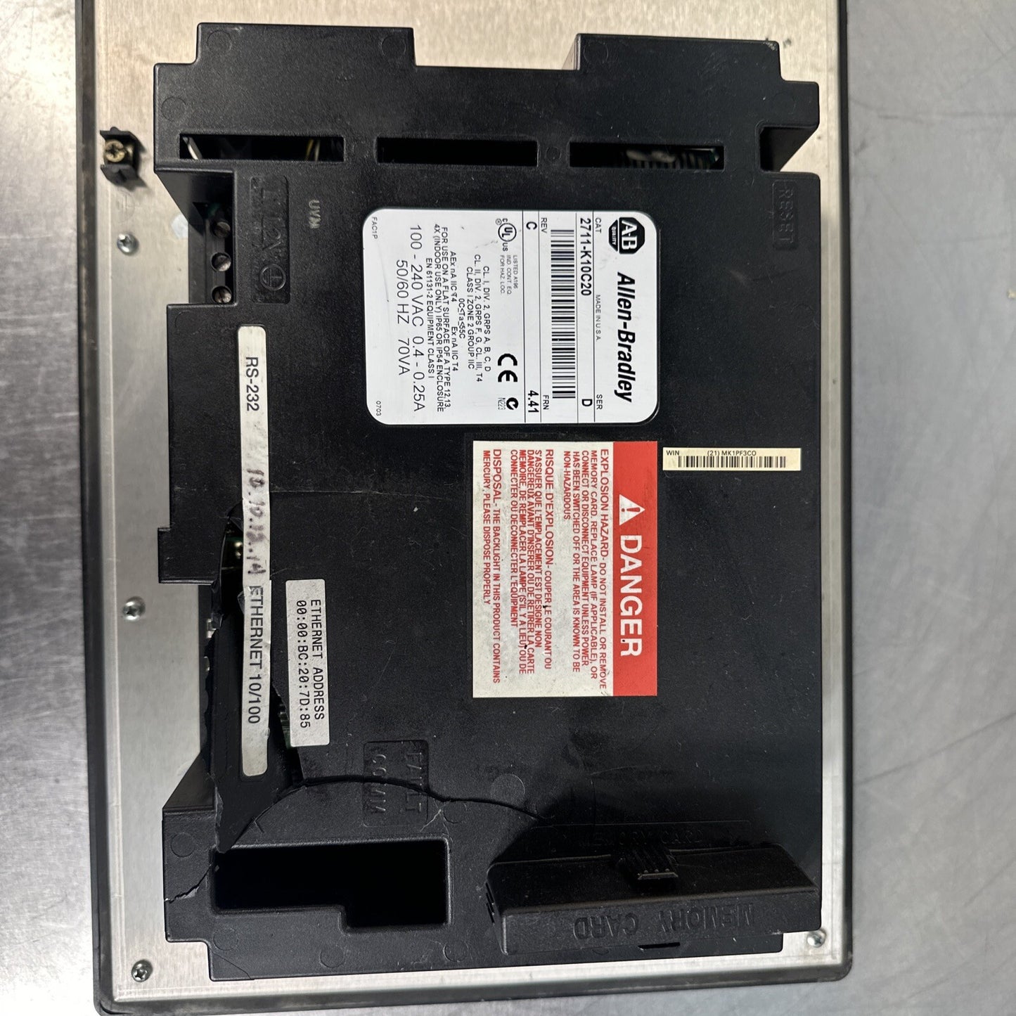 Allen Bradley 2711-T10C20.  PanelView 1000.  Ser: D, RevC FRN 4.41  (BIN-1.1.5)