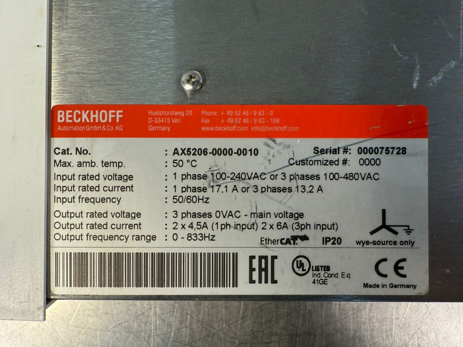 Beckhoff AX5206-0000-0010 Servo Drive AX520600000010               (9.5.5)