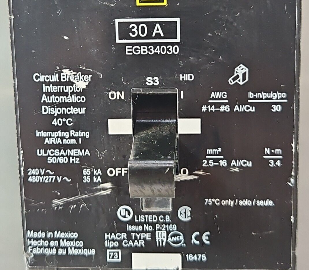 Square D EGB34030 EGB 3 Pole 30 Amp 480 Volt Breaker                     loc4B12