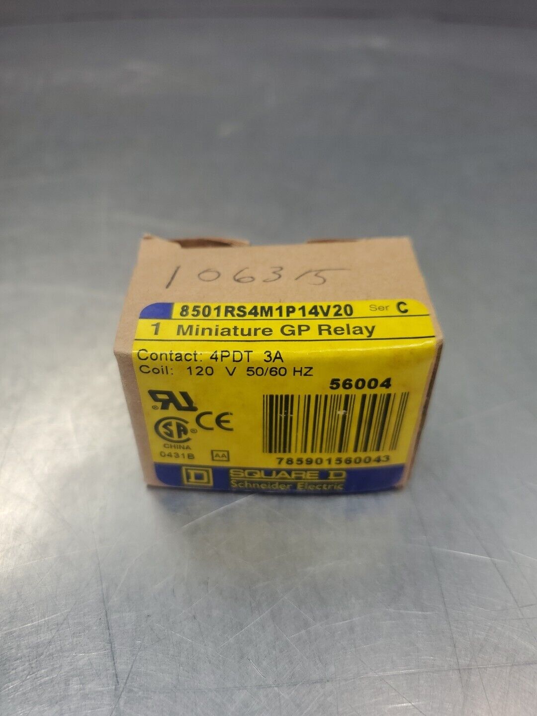 SQUARE D 8501RS4M1P14V20 4PDT MINI GP RELAY, 120VCOIL 3AMP.                4E-17