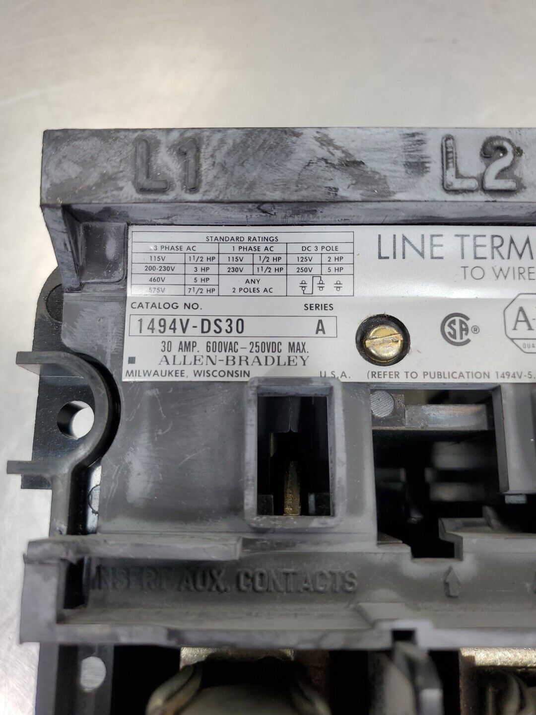ALLEN BRADLEY 1494V-DS30 DISCONNECT SWITCH, 3PH 30A 600VAC-250VDC          1E-23