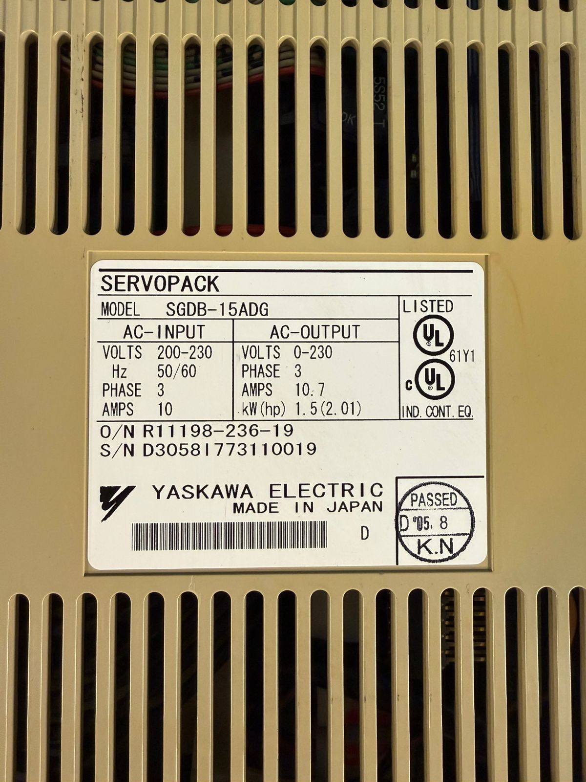 Yaskawa SGDB-15ADG Servo Drive ServoPak 3 Phase, 200/230V AC  (8.3.6)