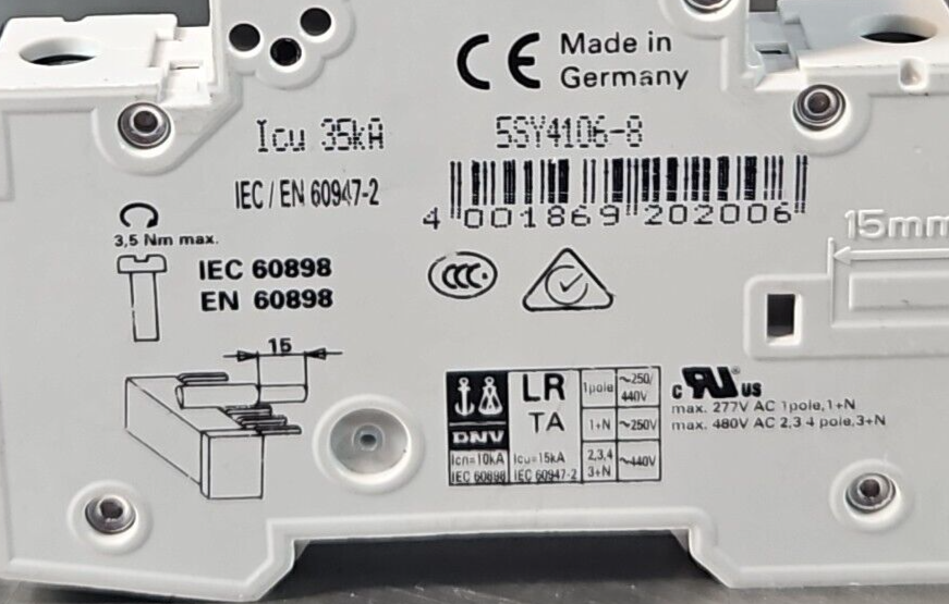 Siemens 5SY4106-8 Circuit Breaker 230/400V                                loc4C4
