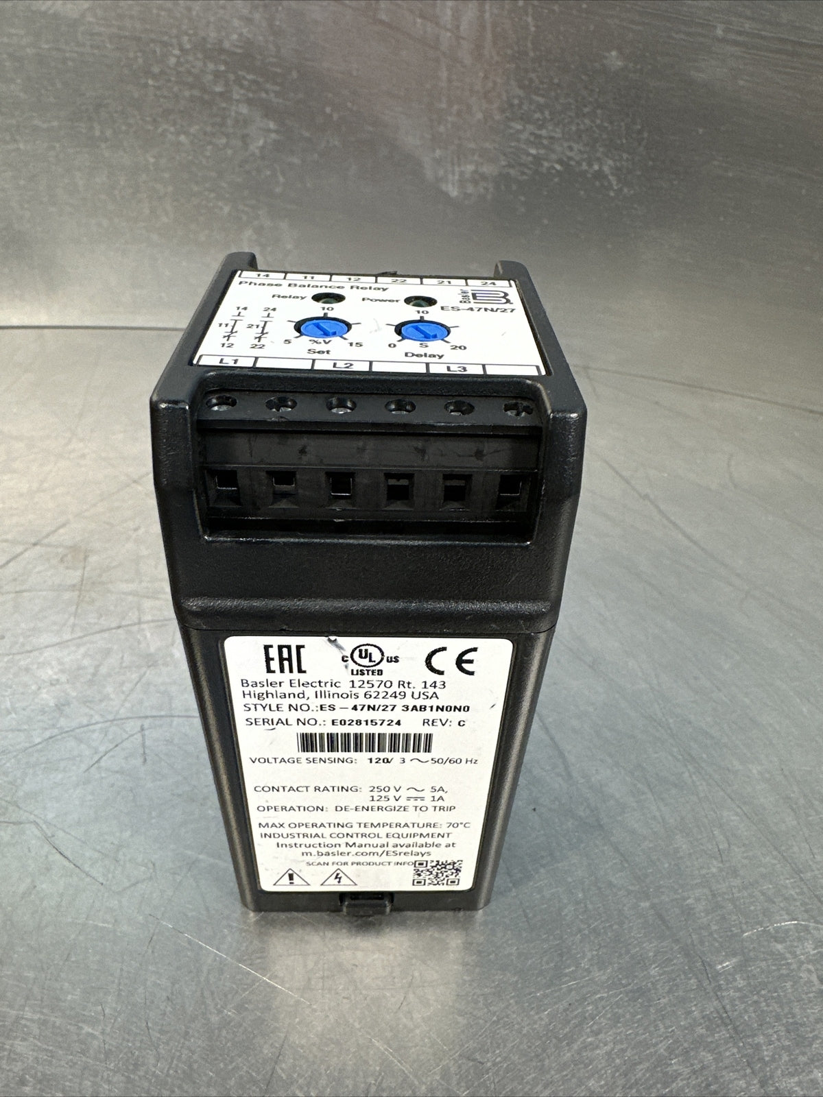 Basler Electric ES-47N/27 3AB1N0N0 Protection Relay 120v-ac (BIN-2.3.3)