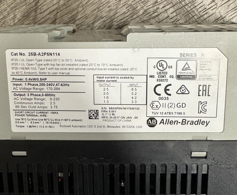 Allen Bradley Powerflex 25B-A2P5N114 Series A Drive (BIN-3.3.3)