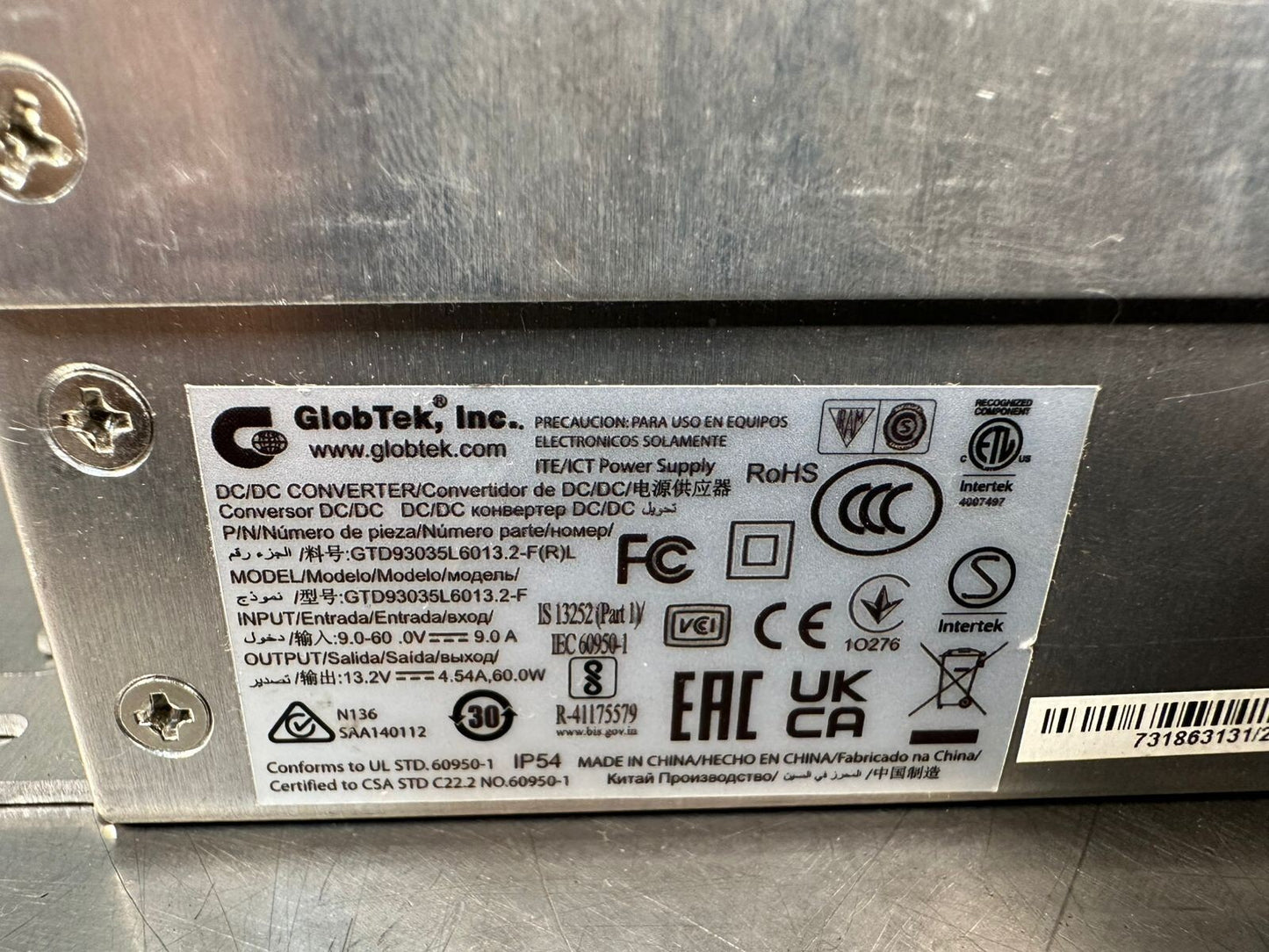 GlobTek Ruggedize GTD93035L6013.2-F DC/DC Converter 9-60VDC        (4.5.1)