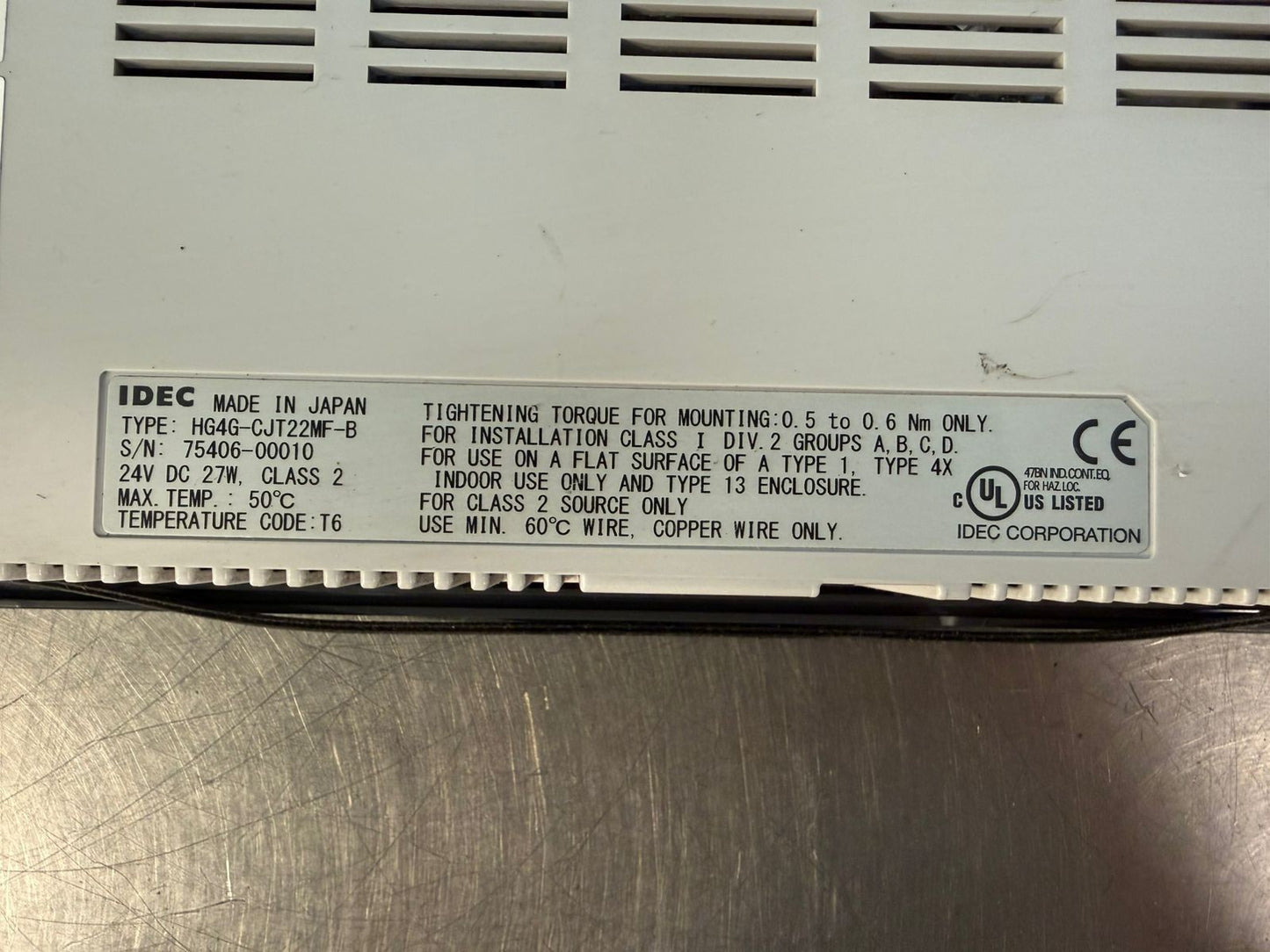 Idec HG4G-CJT22MF-B Touchscreen Operator Interface 24Vdc 27W Class2 (8.5.5)