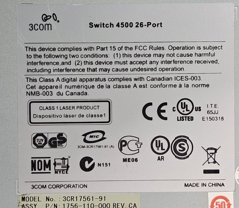 3COM 3CR17561-91 24-Ports Ethernet Network Switch                       (BIN751)