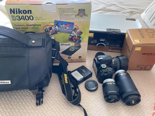 Nikon D3400 DSLR Bundle- 3 lenses, Camera Bag, Etc… Excellent Condition!!!!