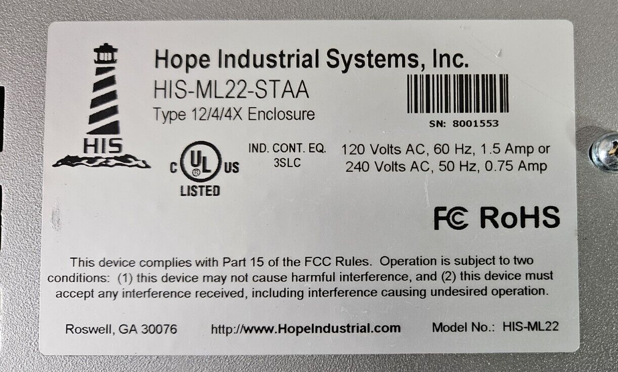 Hope Industrial Systems HIS-ML22-STAA Operator Interface                (BIN551)
