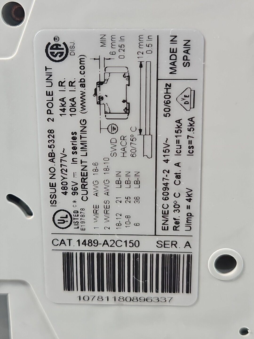 Allen-Bradley - 1489-A2C150 Series A - Circuit Breaker                   loc4B12