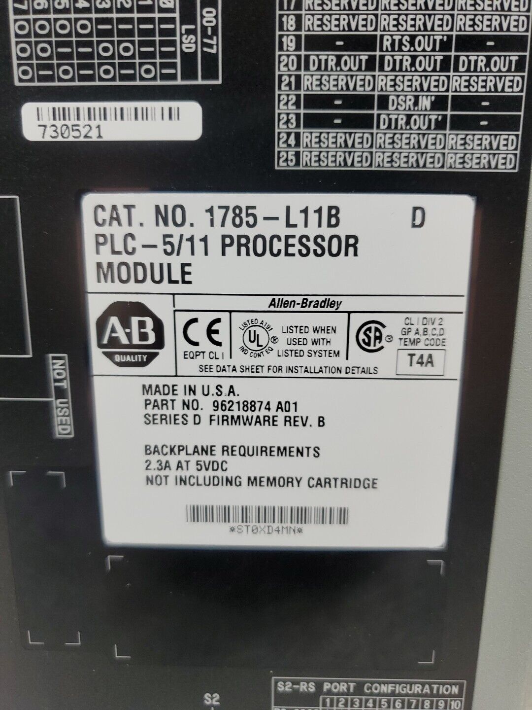 Allen-Bradley 1785-L11B Ser D PLC-5/11 Processor Module.                   3D-39