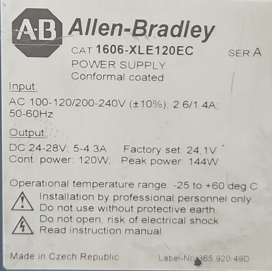 Allen bradley 1606-XLE120EC Ser A Power Supply (BIN2.3.3)