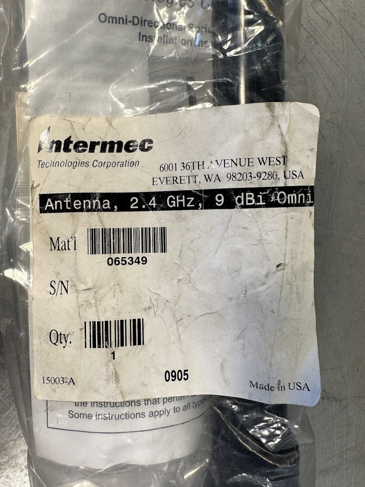 Intermec Tech 2.4 GHZ 9 DBI Omni Antenna EACH- (BIN-1.3.4)