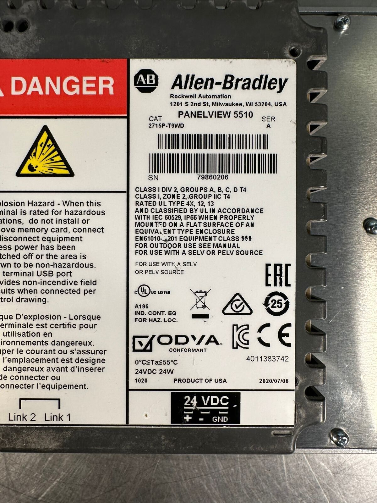 Allen Bradley 2715P-T9WD A Panelview 5510 Ser. A Graphic Terminal (1C-36)