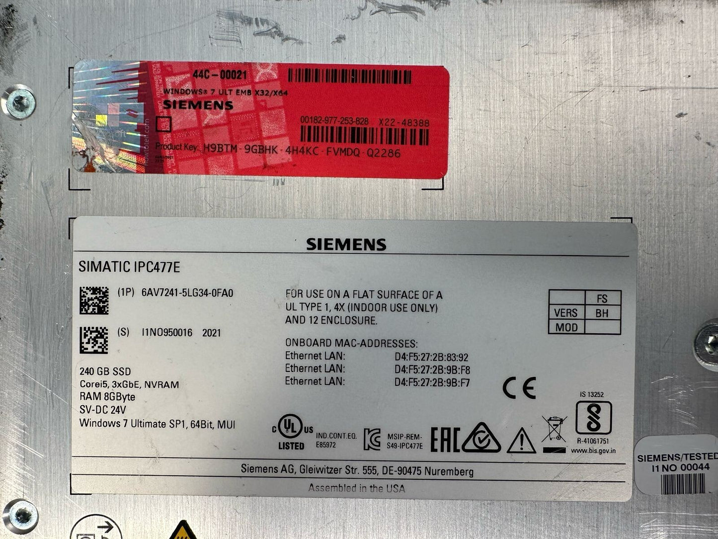 Siemens 6AV7241-5LG34-0FA0 240GB-SSD Corei5 8GB SIMATIC IPC477E     (8.6.7)