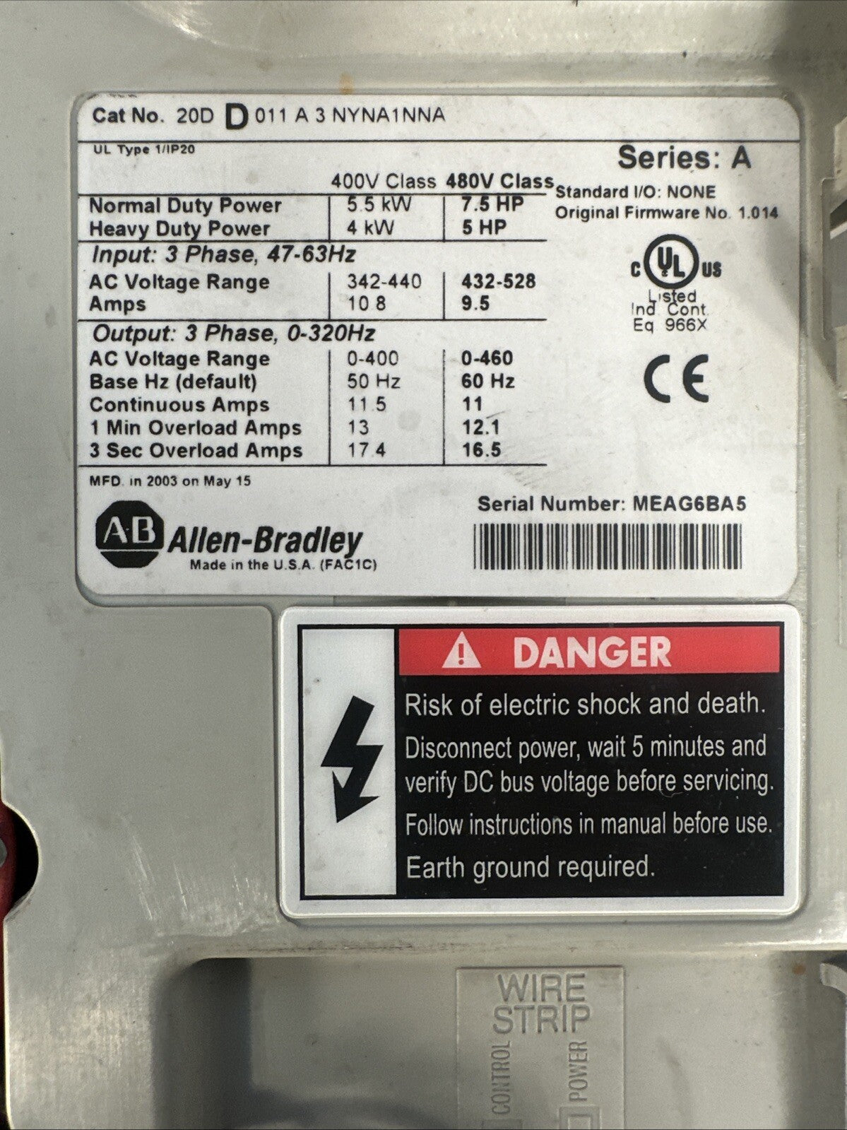Allen-Bradley 20DD011A3NYNA1NNA   Ser.A     Tested      (BIN 3.2.2)