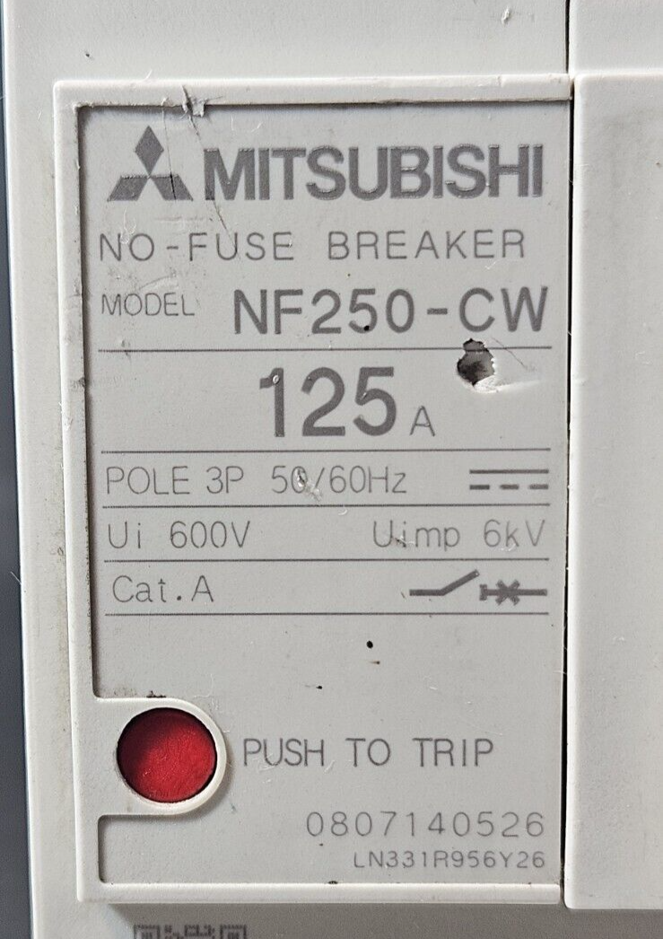 Mitsubishi NF250-CW Breaker 125A 3P 600V                                (BIN641)