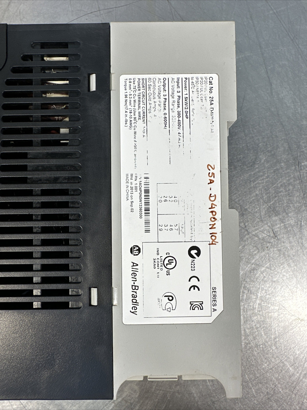 AB PowerFlex 523 1.5kW 2Hp AC Drive US 25A-D4P0N104 (BIN-1.4.4)