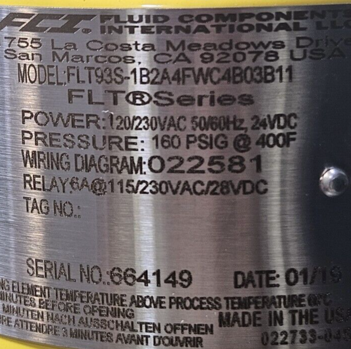 FCI FLT3S-1B2A4FWC4B03B11 Fluid Components Flow Switch                    Loc6D9