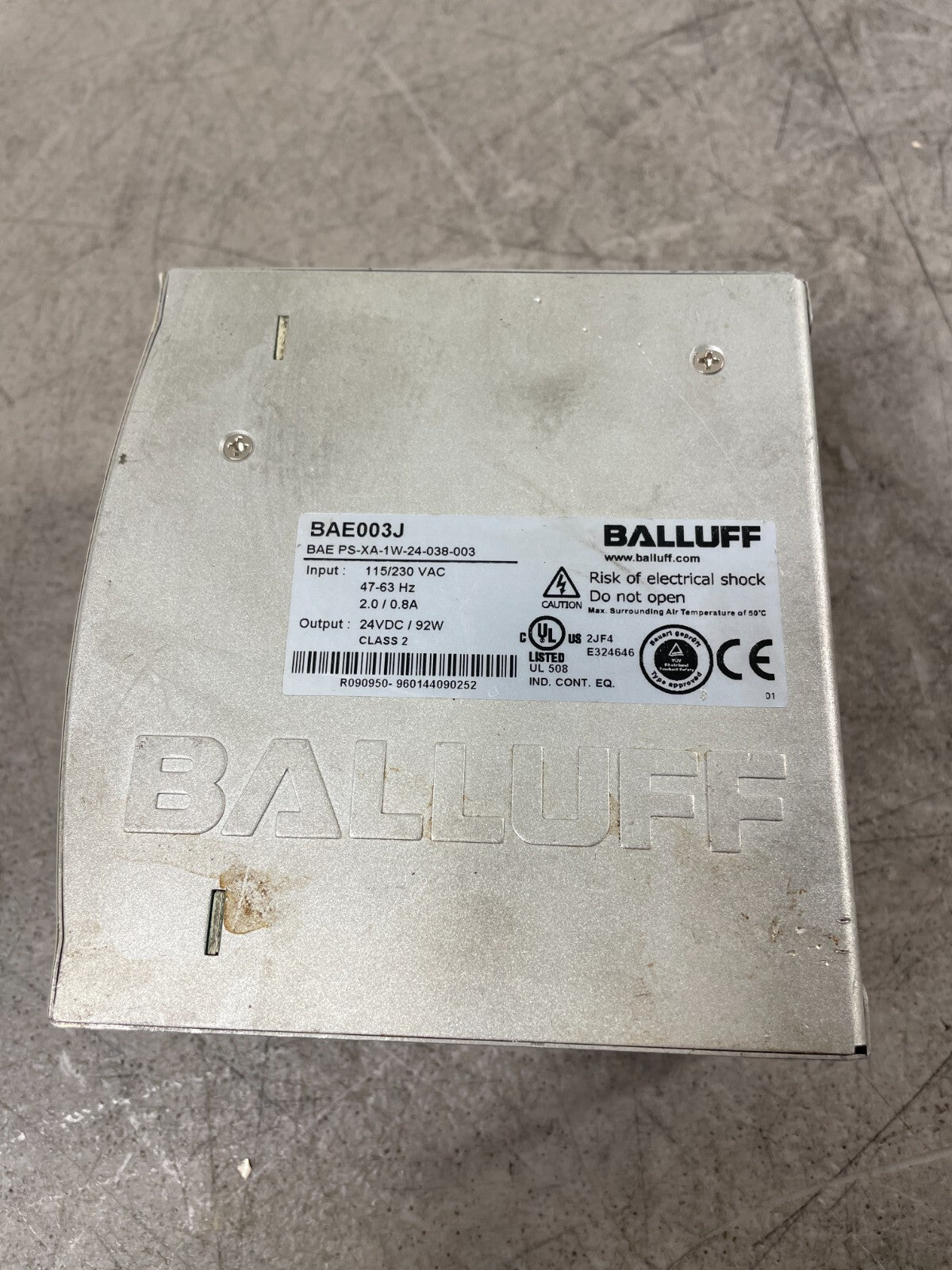 Balluff BAE003J BAE PS-XA-1W-24-038-003 DIN Rail Mount 24 VDC 3.8A Power Supply 
