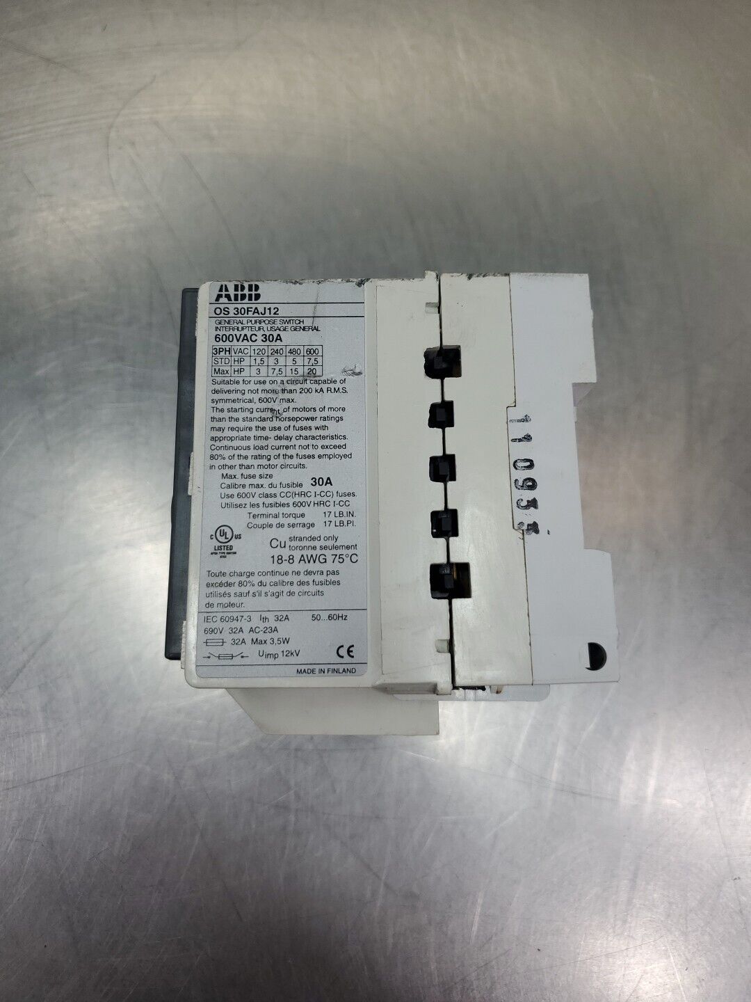 ABB OS 30FAJ12 General Purpose Switch Interrupter, 600VAC 30A.             4C-13