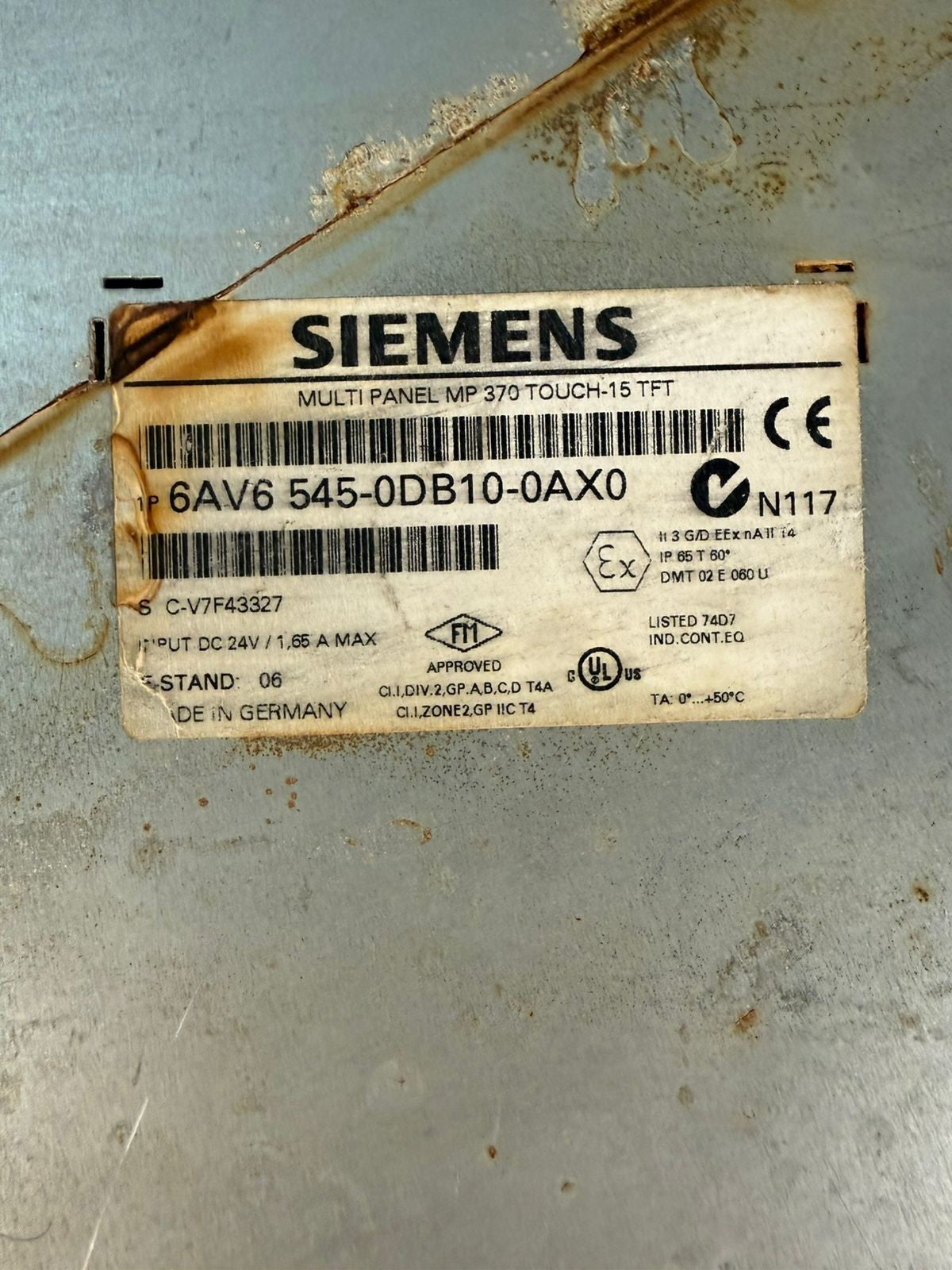 Siemens 6AV6545-0DB10-0AX0 Multi Touch Panel Mp-370 15 TFT (12.4.4)