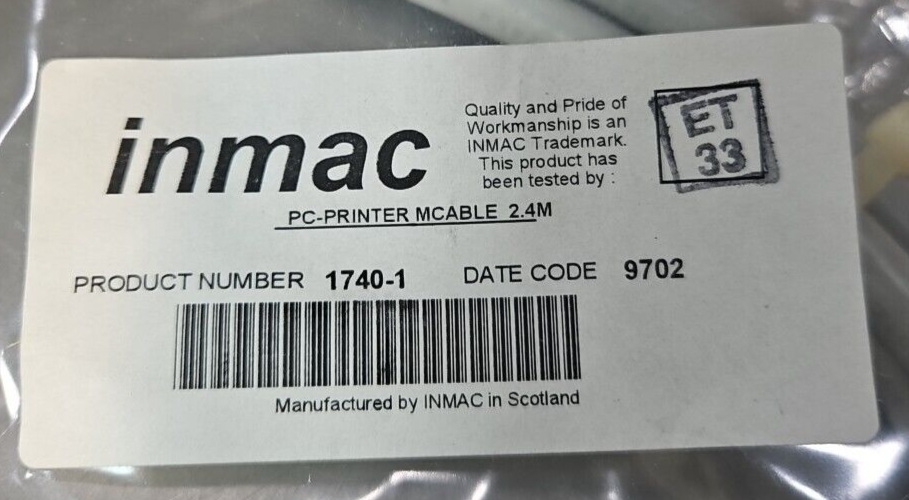 INMAC 1740-1   PC printer mcable 2.4m  (7.8 feet)                        loc5E29
