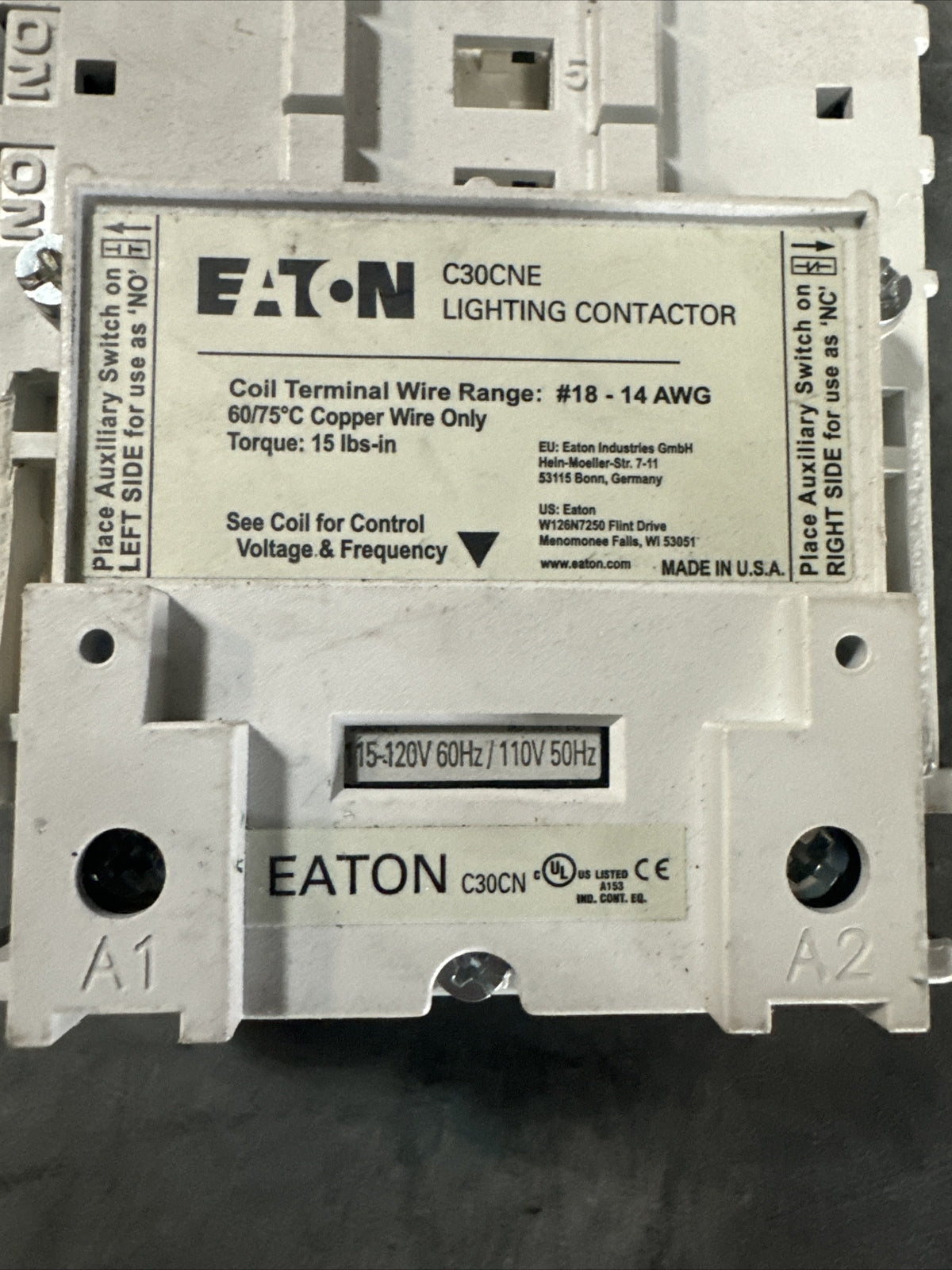 EATON C30CNE Lighting Contact Breaker 115-120V 60Hz. (BIN1.1.1/2)