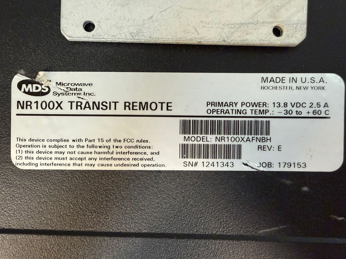 MDS Microwave Data Systems NR-100 Transit NR100XAFNBH Rev:E 13.8 VDC 2.5A(9.3.4)