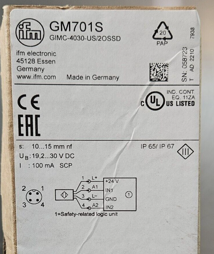 IFM GM701S Inductive Safety Sensor                                      (BIN435)