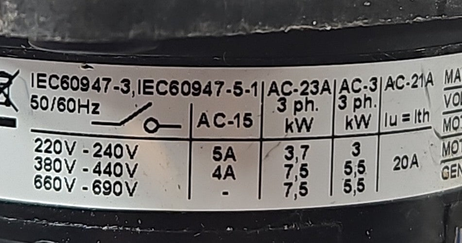 kraus & Naimer CH10B.USM1338 Rotary Switch 20A 600V A.C.    (BIN3.4.4)