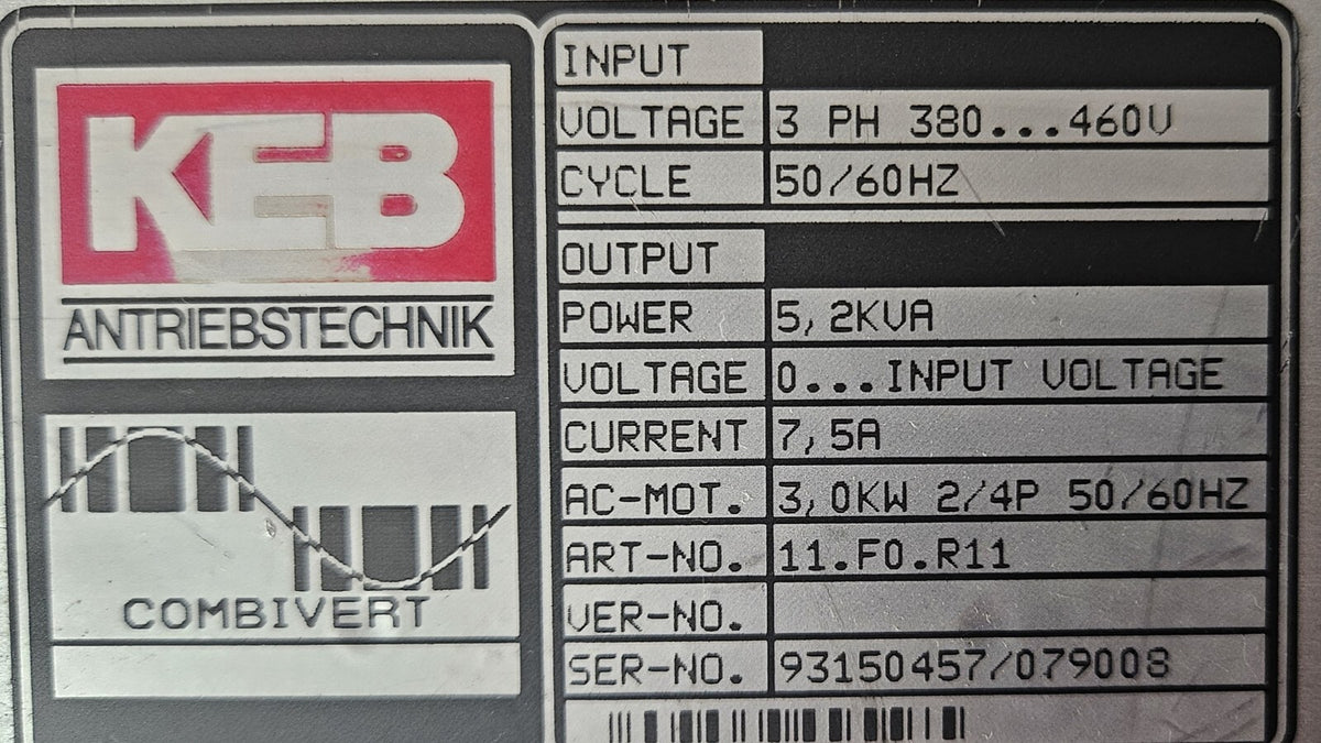 Keb Combivert 11.F0.R11 (93150457/079008) Drive                         (BIN554)