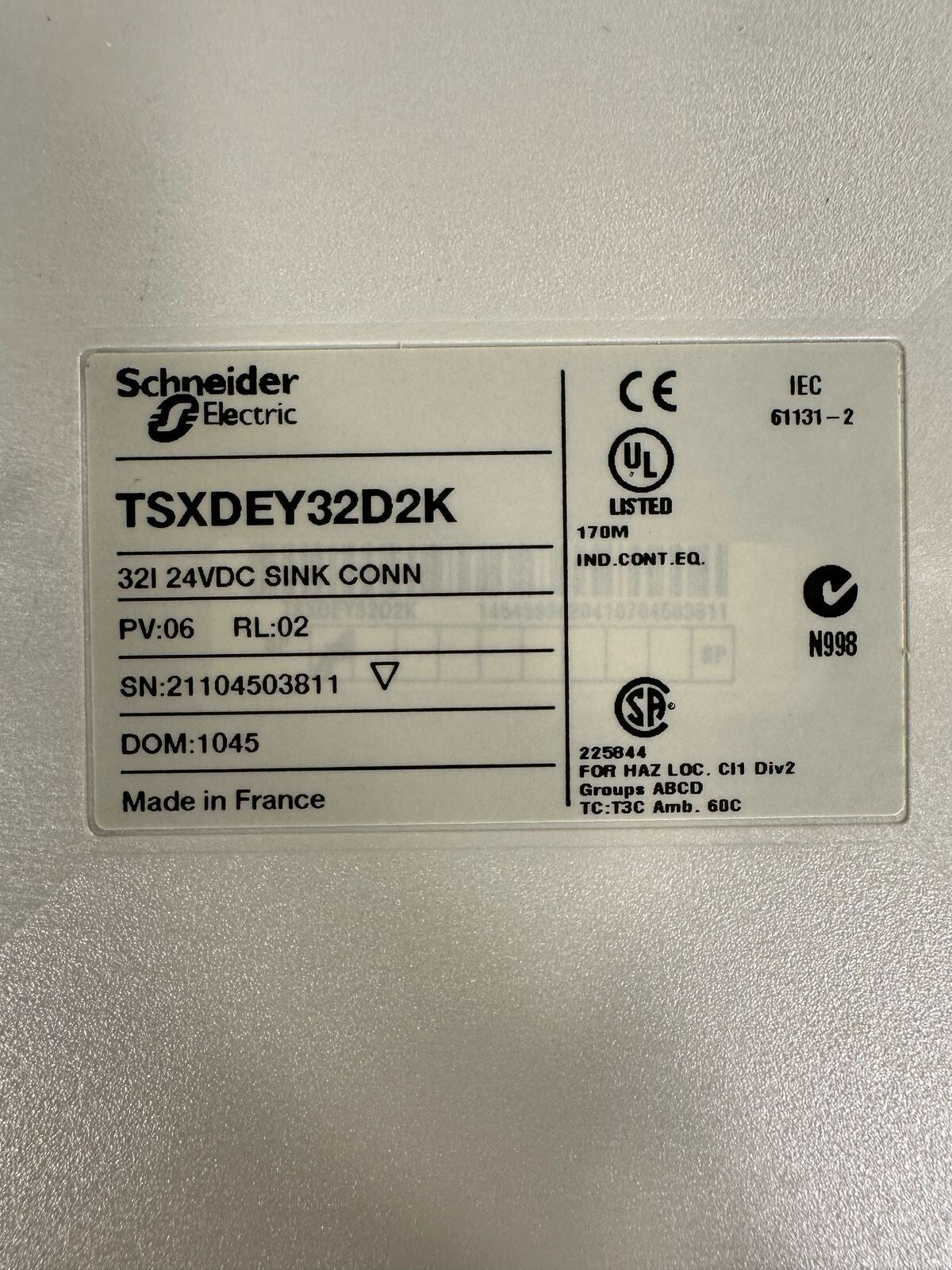 Schneider TSX Premium TSXDEY32D2K 321 24VDC SINK CONNECTOR         (6.4.2)